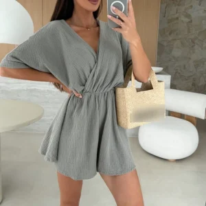 Jumpsuit Short Woman 2025 Sexy Elegant Summer V-Neck Fashion Casual Waist Cinched Solid Color Jumpsuit for Women Womens Clothing